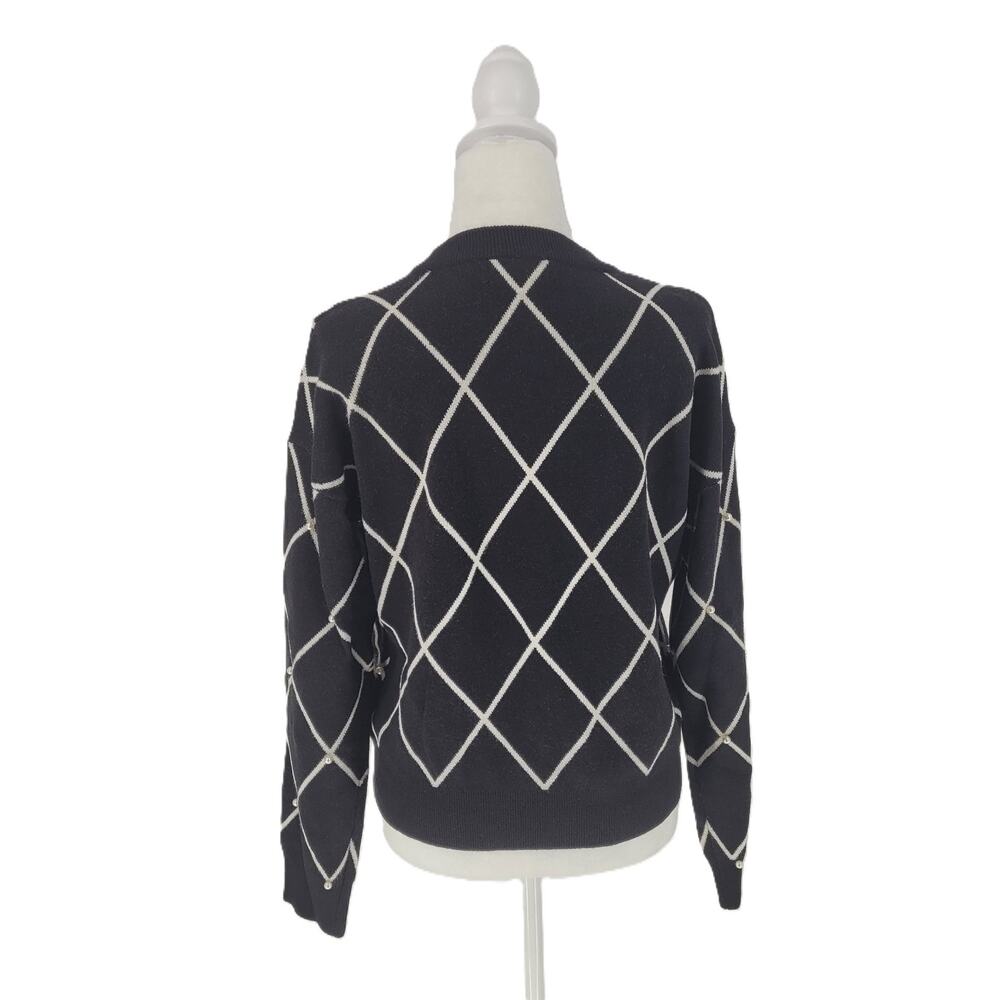 NWT Love Ever After Womens Black Diamond Knitted Cardigan Sweater Size M Preppy - Picture 3 of 10